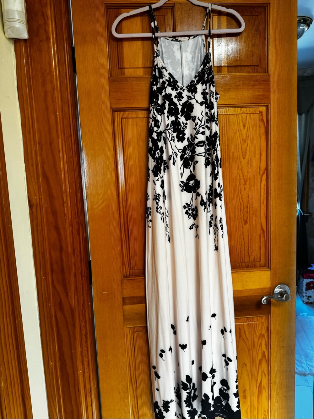 SHEIN Cream Maxi Slip Dress with Black Floral Print